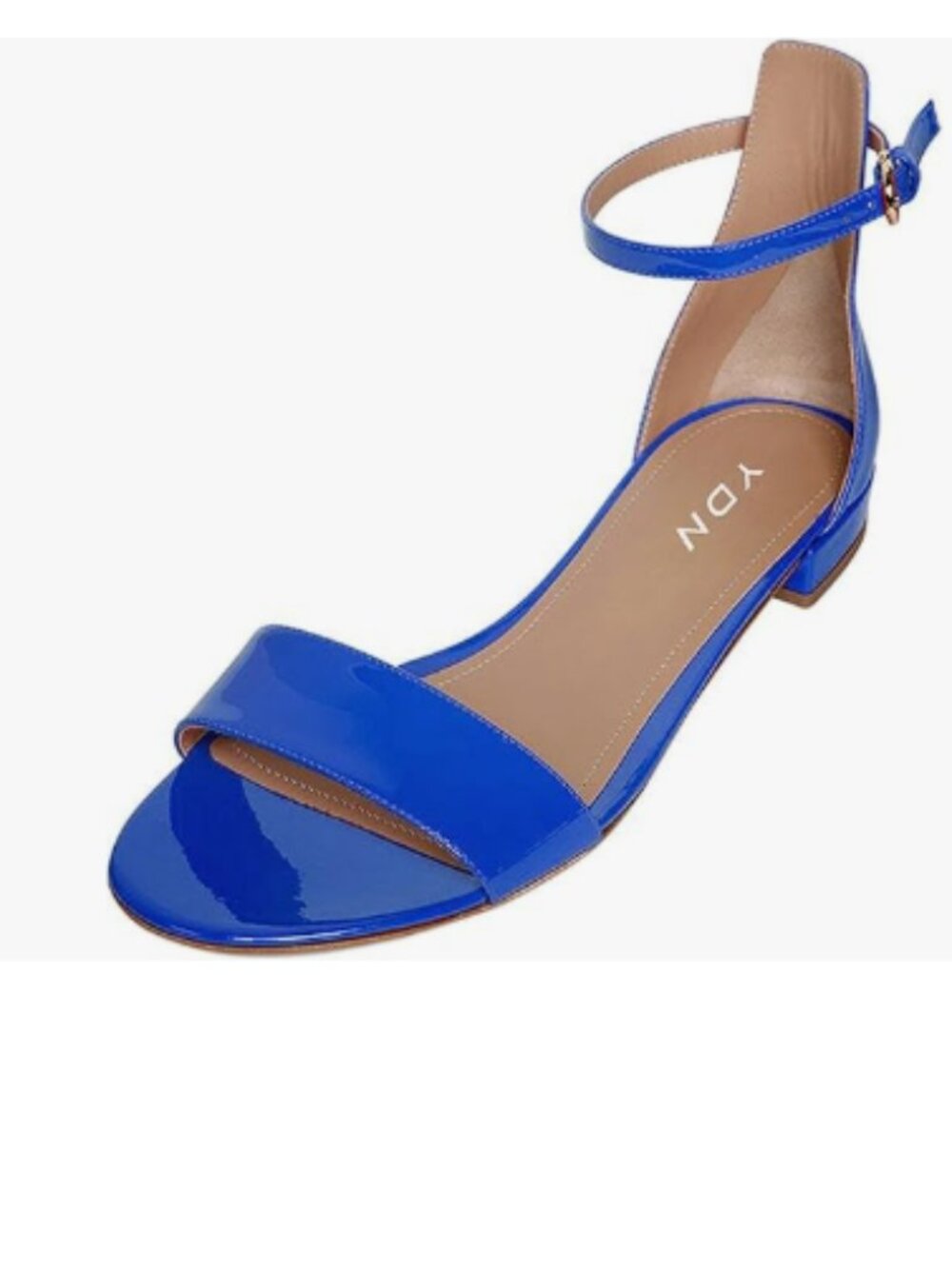 YDN Blue Block Low Heel Sandals Open Toe Ankle Strap Patent Walking Shoes